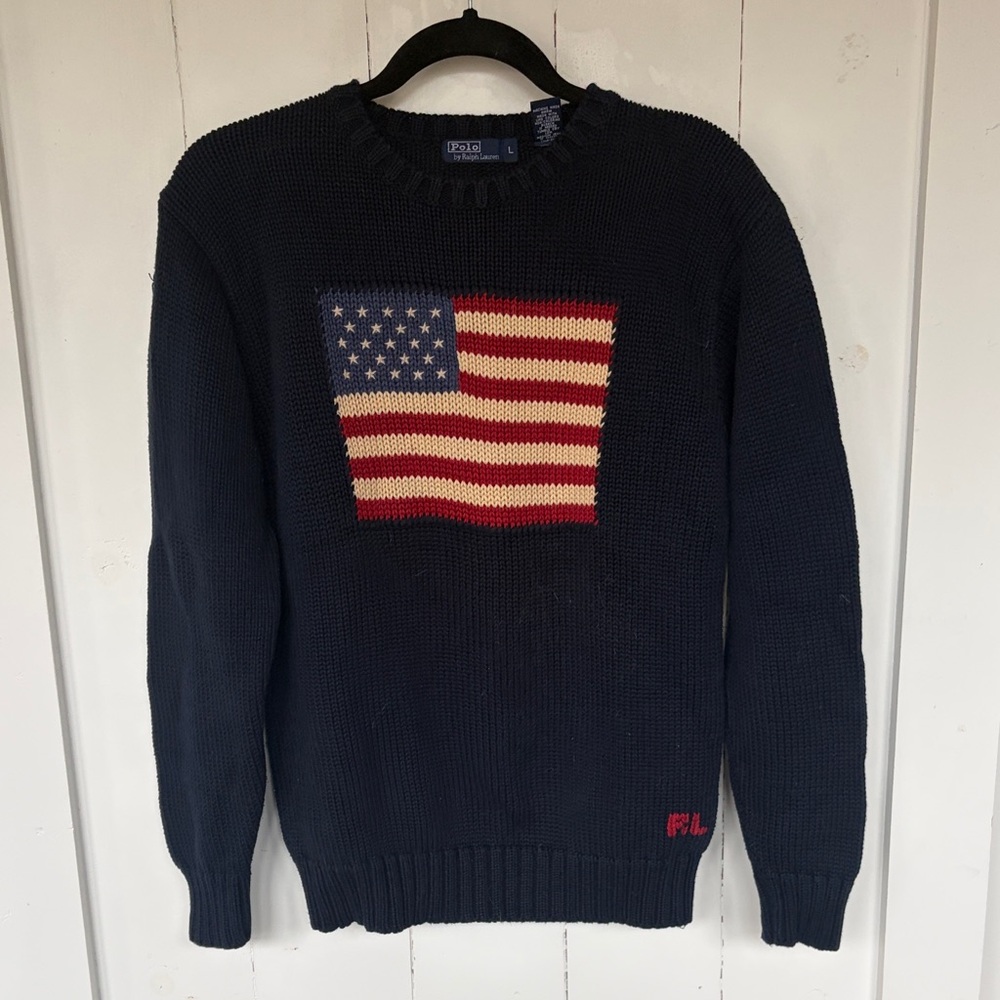 Polo by Ralph Lauren Dark Blue Sweater with American Flag Design